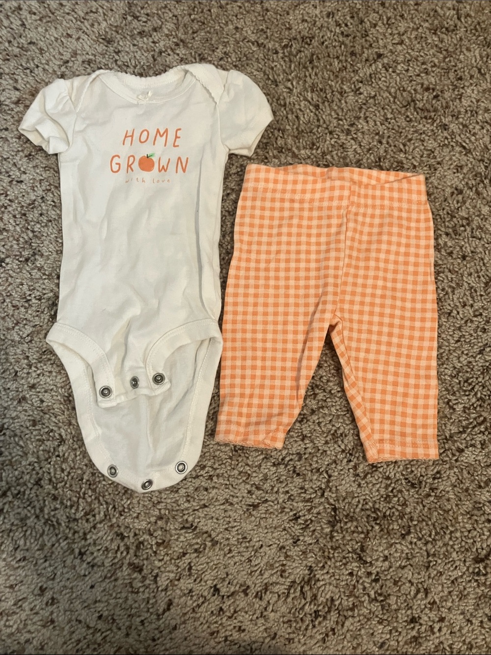 Carter's White Onesie and Peach Gingham Pants Set